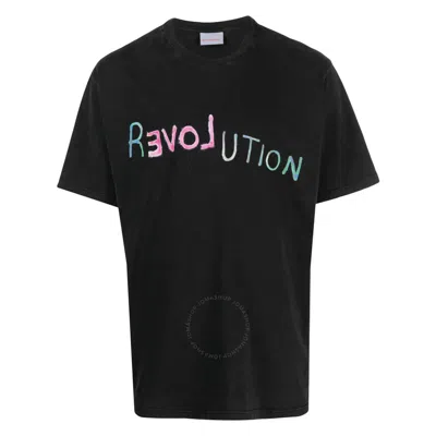 BLUEMARBLE BLUEMARBLE MEN'S BLACK REVOLUTION TEXT-PRINT COTTON T-SHIRT