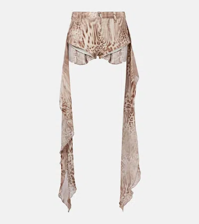 BLUMARINE DRAPED LEOPARD-PRINT COTTON SHORTS