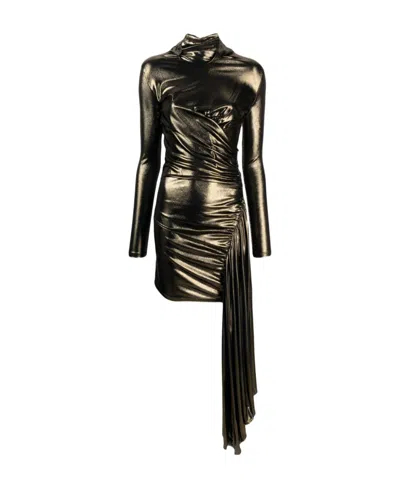 BLUMARINE BLUMARINE DRAPED METALLIC LONG-SLEEVED ASYMMETRIC DRESS