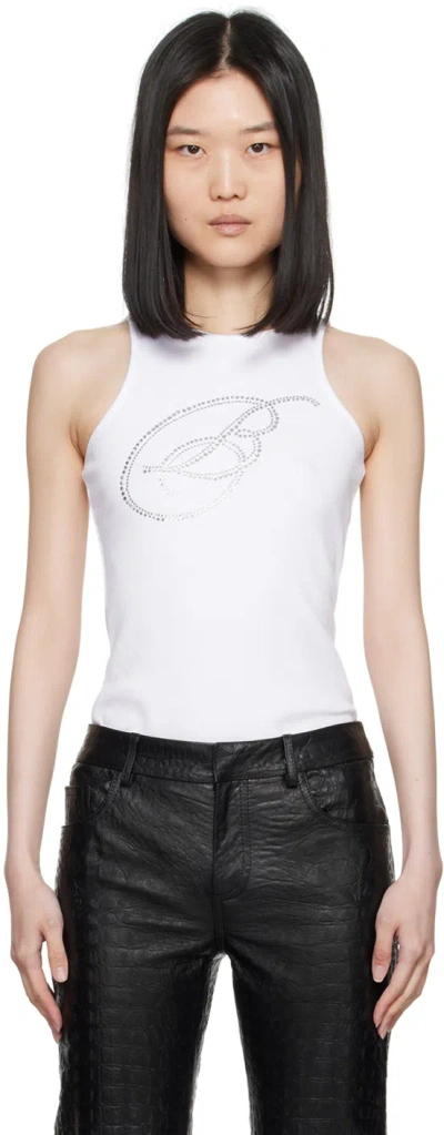 BLUMARINE WHITE CRYSTAL-CUT LOGO TANK TOP