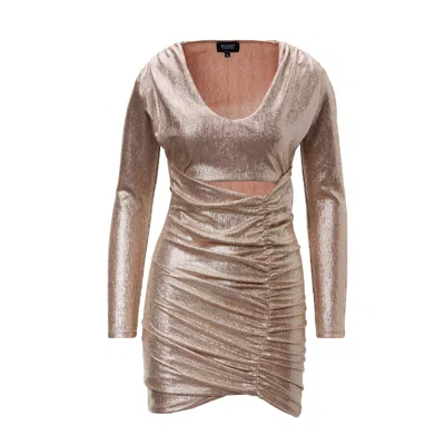 BLUZAT WOMEN'S GOLD BRONZE MINI DRESS WITH DRAPED SHOULDERS AND CUT-OUT