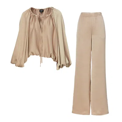 BLUZAT WOMEN'S NEUTRALS BEIGE SET WITH BLOUSE AND TROUSERS