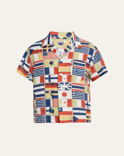 BODE MEN'S INTERNATIONAL FLAG-PRINT CAMP SHIRT