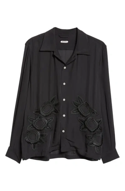 BODE BODE MIDNIGHT DAFFODIL LONG SLEEVE SILK BUTTON-UP SHIRT