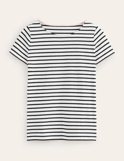 BODEN WOMEN'S ELLA SHORT SLEEVE BRETON T-SHIRT IN BLACK | SIZE 8