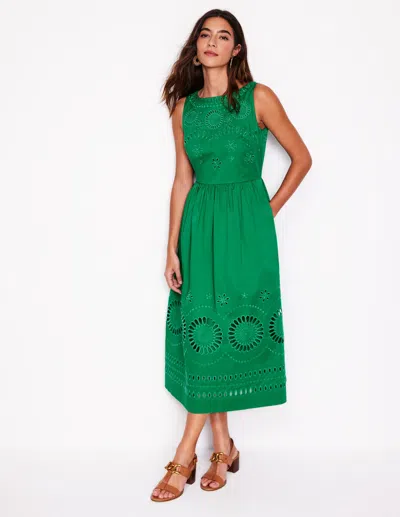 BODEN LAUREN BRODERIE MIDI DRESS-RICH EMERALD, BRODERIE FEMALE BODEN