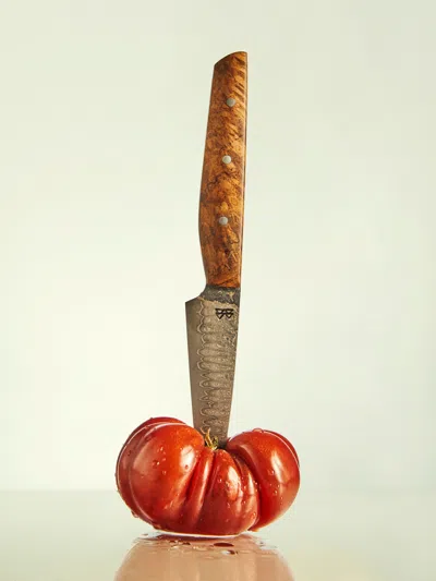 BODMAN BLADES HAND-FORGED TEAK BURL AND DAMASCUS STEEL PARING KNIFE