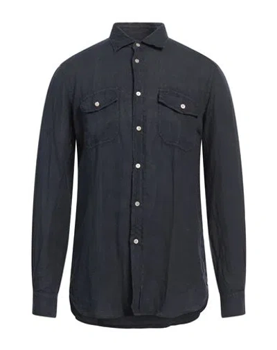 BOGLIOLI BOGLIOLI MAN SHIRT NAVY SIZE 17 LINEN