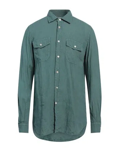 BOGLIOLI BOGLIOLI MAN SHIRT SAGE GREEN SIZE 17 LINEN