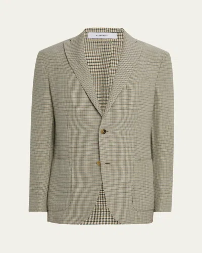 BOGLIOLI MEN'S HOUNDSTOOTH LINEN-COTTON JACKET