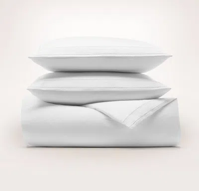 BOLL & BRANCH SIGNATURE EMBELLISHED DUVET SET - WHITE/WHITE LADDER STITCH