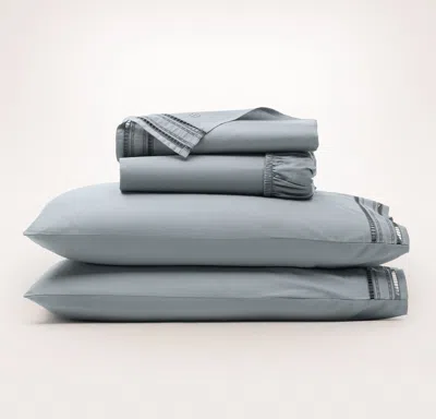 BOLL & BRANCH SIGNATURE EMBELLISHED SHEET SET - BLUESTONE/DEEP BLUESTONE LADDER STITCH