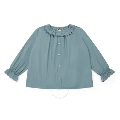 BONTON BONTON GIRLS BLUE POPELINE LONG SLEEVES BLOUSE