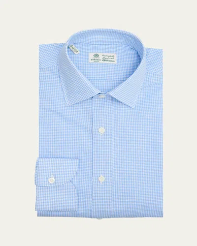 BORRELLI MEN'S COTTON AND LINEN MINI CHECK DRESS SHIRT