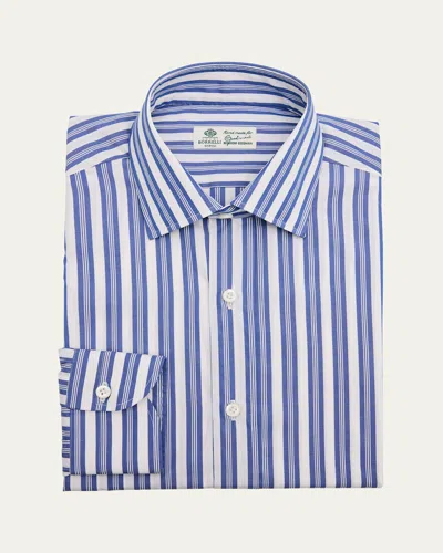 BORRELLI MEN'S COTTON MULTI-STRIPE POINT COLLAR DRESS SHIRT