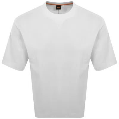 BOSS CASUAL BOSS WAFFLE COTTON LOGO T SHIRT WHITE