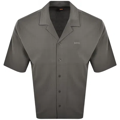 BOSS CASUAL BOSS WAFFLE OVERSIZED SHIRT BROWN