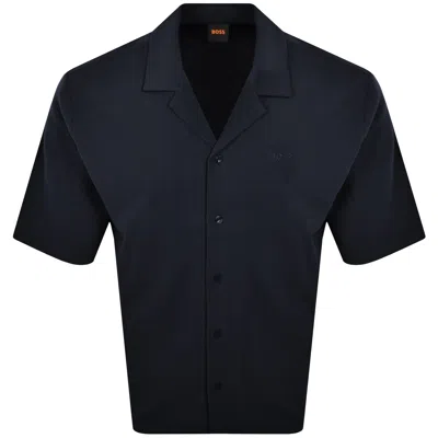 BOSS CASUAL BOSS WAFFLE OVERSIZED SHIRT NAVY