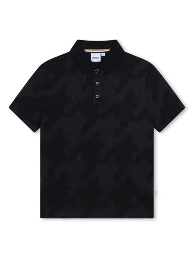 BOSSWEAR HOUNDSTOOTH-PATTERN COTTON POLO SHIRT
