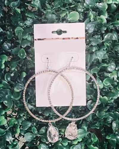 BOSUK HOOP EARRINGS WITH CLEAR TEARDROP CRYSTAL IN SILVER