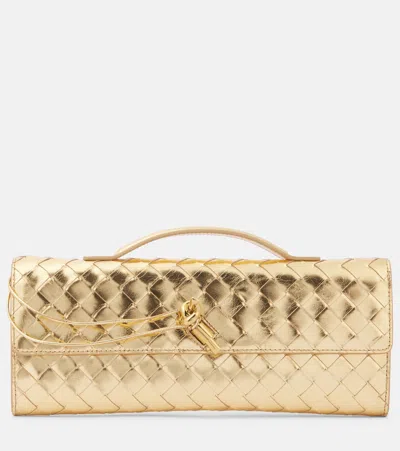 BOTTEGA VENETA ANDIAMO INTRECCIATO METALLIC LEATHER CLUTCH