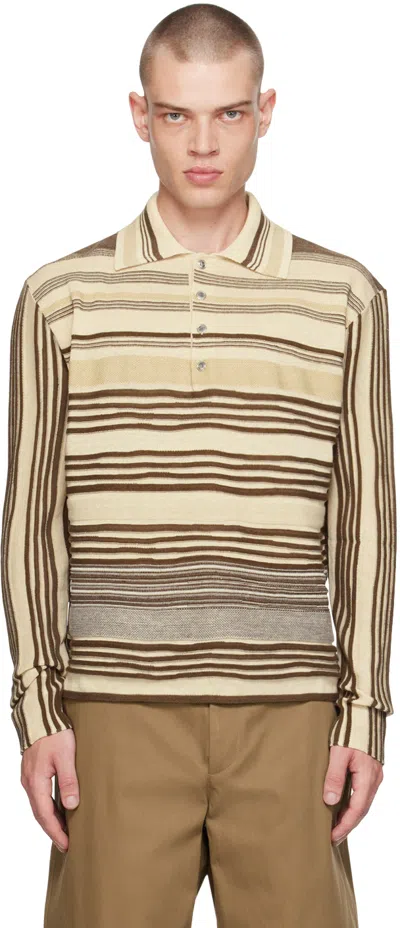 BOTTEGA VENETA BEIGE & BROWN STRIPED POLO