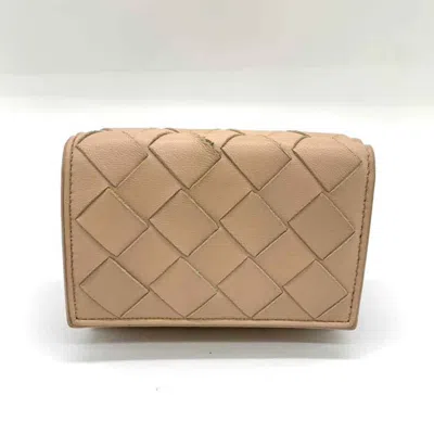 BOTTEGA VENETA BOTTEGA VENETA BEIGE BORDEAUX LEATHER WALLET (TRI-FOLD) (PRE-OWNED)