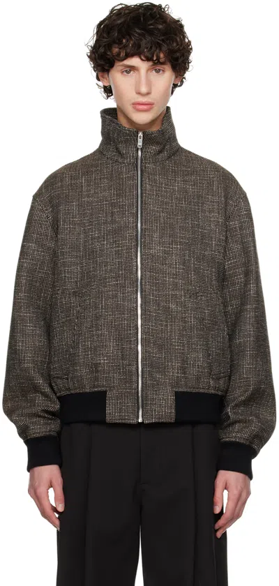 BOTTEGA VENETA BLACK & BROWN HOUNDSTOOTH BOMBER JACKET
