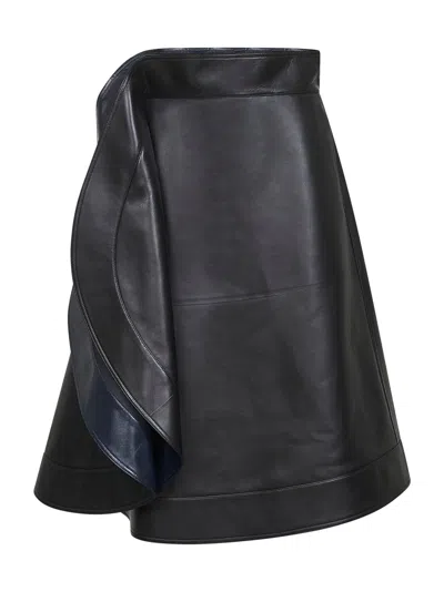 BOTTEGA VENETA BLACK NAPPA LEATHER A-LINE SKIRT