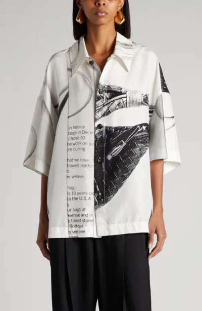 BOTTEGA VENETA BOTTEGA VENETA CAMPAIGN PRINT OVERSIZE SILK BUTTON-UP SHIRT