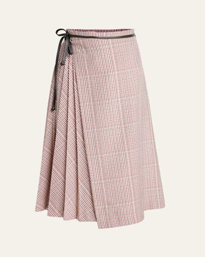 BOTTEGA VENETA CHECK PLEATED MIDI WRAP SKIRT