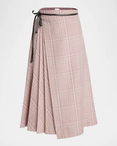 BOTTEGA VENETA CHECK PLEATED MIDI WRAP SKIRT