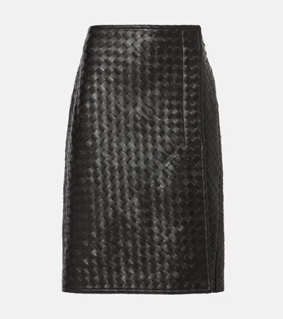 BOTTEGA VENETA INTRECCIATO LEATHER MIDI SKIRT