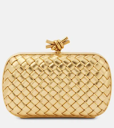 BOTTEGA VENETA KNOT INTRECCIO METALLIC LEATHER CLUTCH