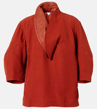 BOTTEGA VENETA LEATHER-TRIMMED BLOUSE