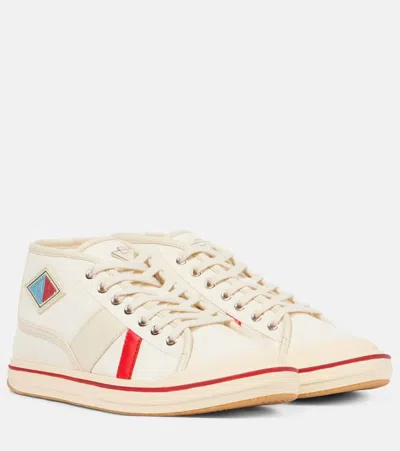 BOTTEGA VENETA LEATHER-TRIMMED CANVAS HIGH-TOP SNEAKERS