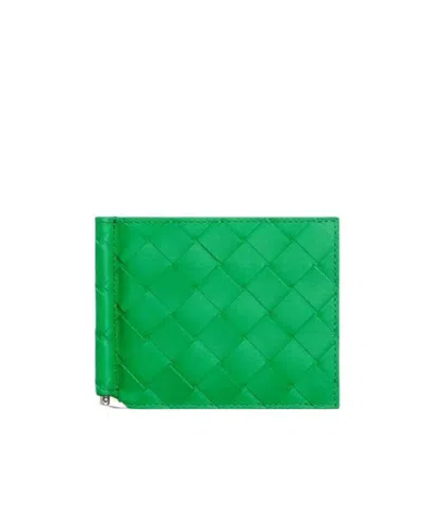 BOTTEGA VENETA LOGO LEATHER KNITTED FOLDING WALLET