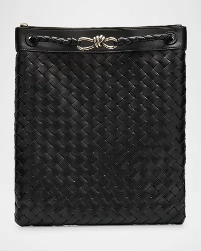 BOTTEGA VENETA MEN'S ANDIAMO INTRECCIATO LEATHER FLAT MESSENGER BAG