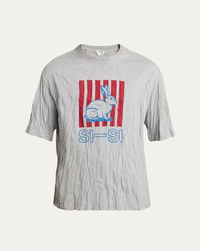 BOTTEGA VENETA MEN'S CRINKLED JERSEY RABBIT T-SHIRT