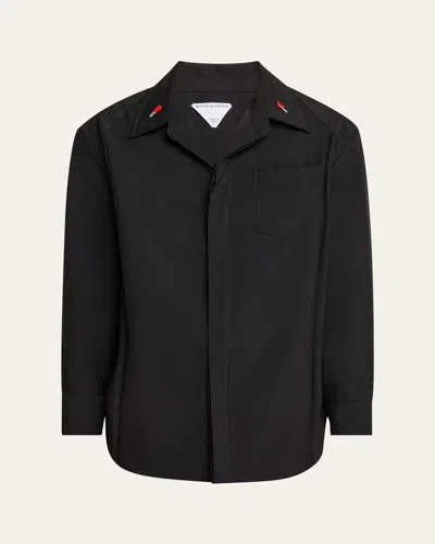 BOTTEGA VENETA MEN'S ENAMEL MATCHSTICK-COLLAR WOOL SPORT SHIRT