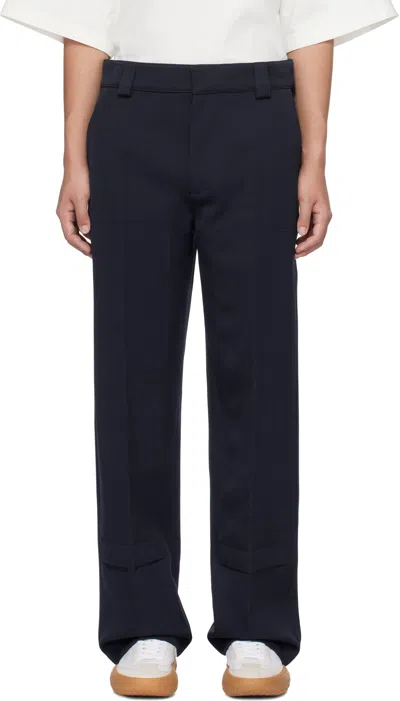 BOTTEGA VENETA NAVY WOOL GRAIN DE POUDRE TROUSERS