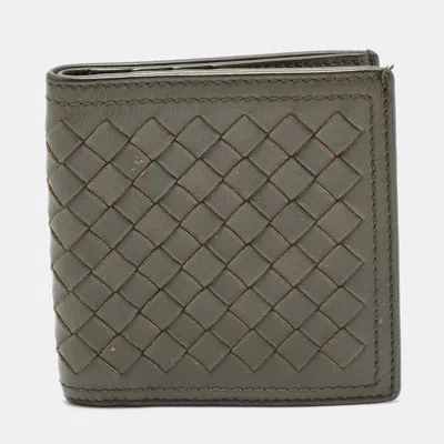 BOTTEGA VENETA OLIVE GREEN INTRECCIATO LEATHER BIFOLD WALLET