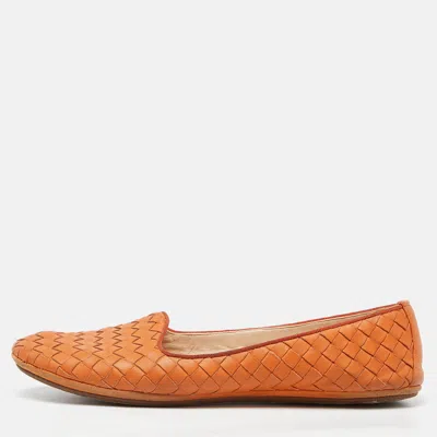 BOTTEGA VENETA ORANGE INTRECCIATO LEATHER BALLET FLATS SIZE 37.5
