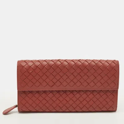BOTTEGA VENETA PINK INTRECCIATO LEATHER FLAP CONTINENTAL WALLET