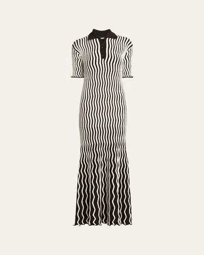 BOTTEGA VENETA SQUIGGLY STRIPE LONG POLO WOOL DRESS