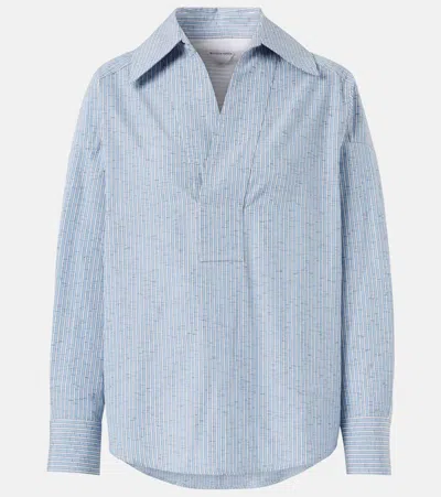 BOTTEGA VENETA STRIPED COTTON AND LINEN-BLEND BLOUSE