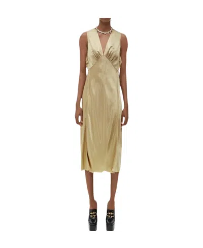 BOTTEGA VENETA V-NECK SATIN MIDI DRESS