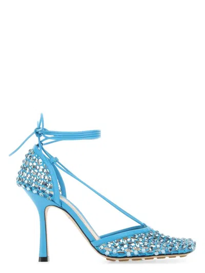 BOTTEGA VENETA WOMEN'S TURQUOISE MESH STRETCH SANDALS