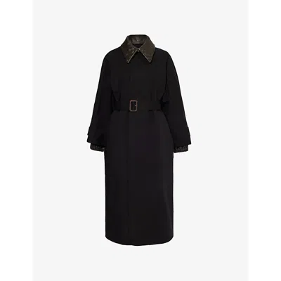 BOTTEGA VENETA WOMENS BLACK INTRECCIATO-COLLAR BELTED STRETCH-COTTON TRENCH COAT