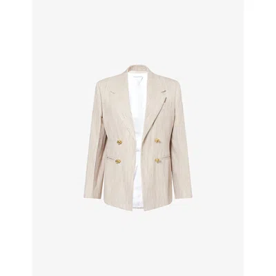 BOTTEGA VENETA WOMENS GREY PUTTY KNOT NOTCH-LAPELS WOVEN BLAZER